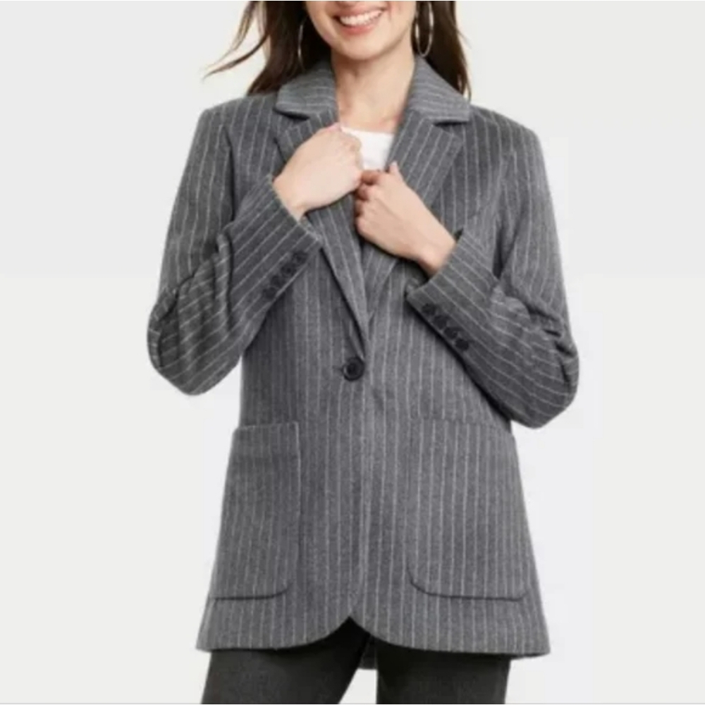 NWOT Universal Thread Realxed Fit Gray Stripe Blazer Jacket Size XS